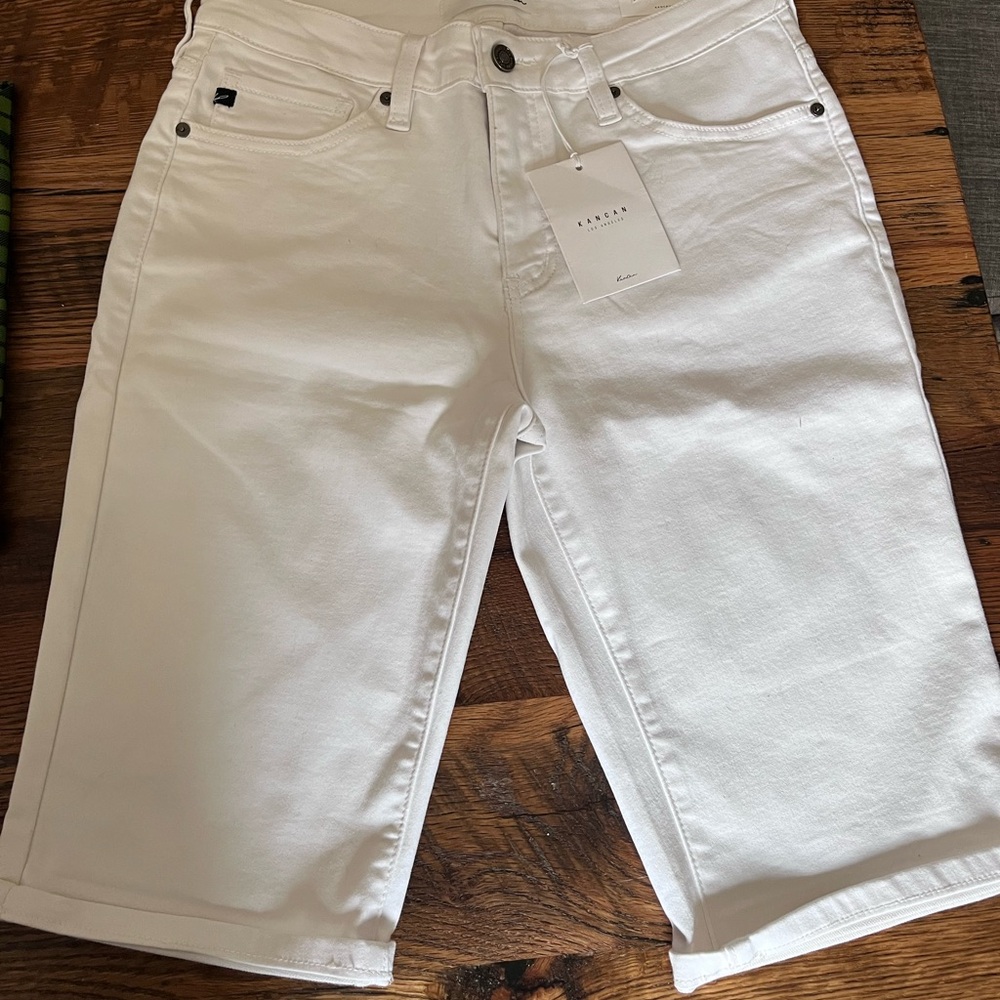 Kancan White Denim Bermuda Shorts